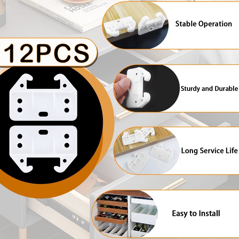 MARRTEUM 12 Pieces Plastic Drawer Guides Drawer Track Rail Slides Brackets with Mounting Screws for Dresser Cabinet Closet Drawer, White - Image 2